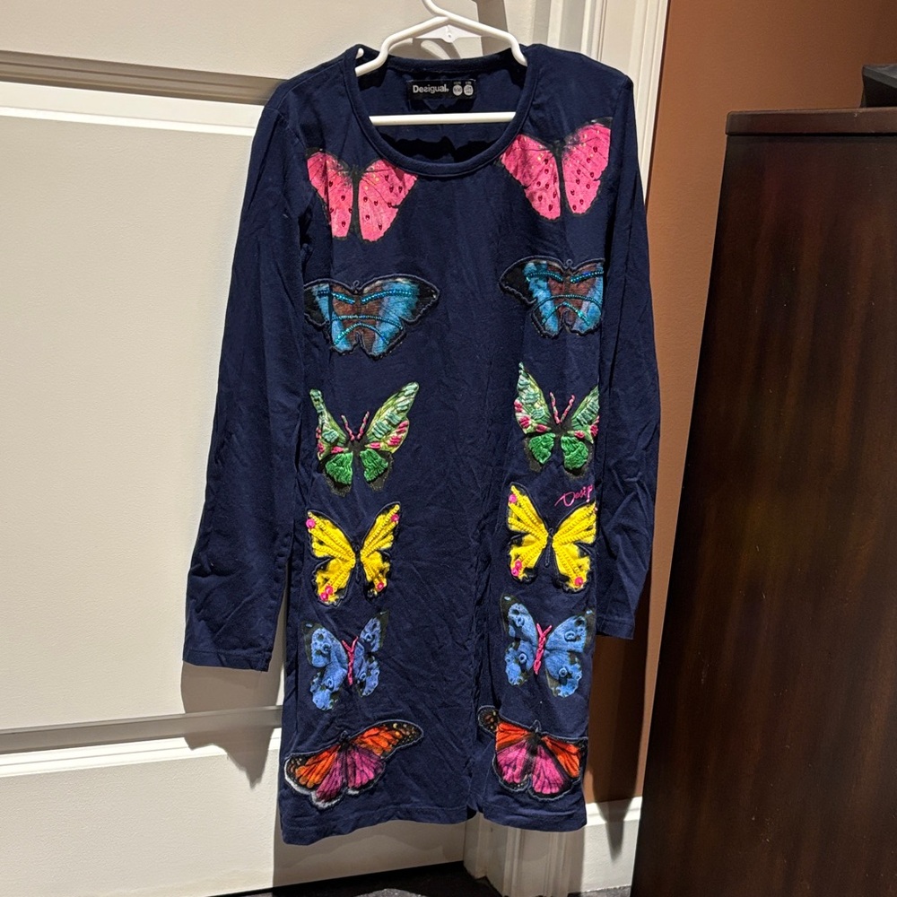 Desigual Navy Dress with Colorful Butterfly Accents